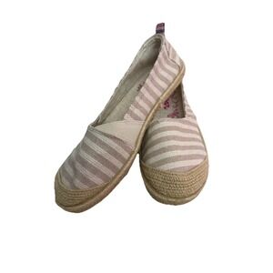 Sugar Women Slip On Shoes Flat Espadrille Beige Stripe Sparkle Sz 8 New w/ Flaws